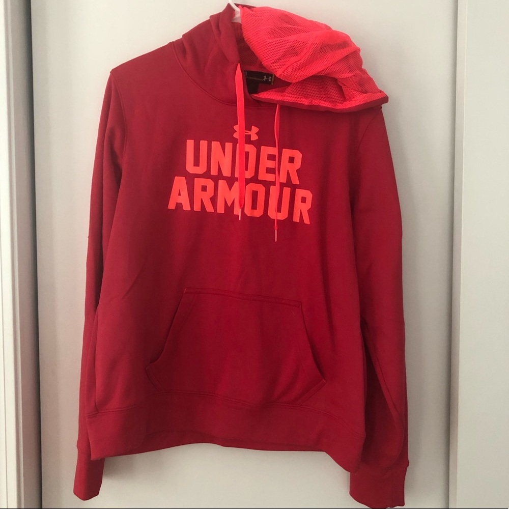 Pink Under Armour neon lettered hoodie